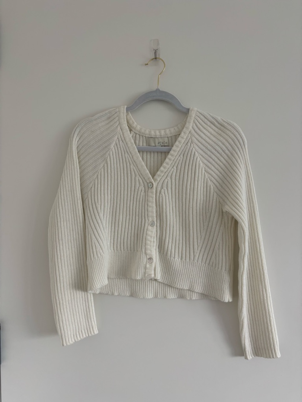 Cropped Cream Ribbed Button-Front Women’s Sweater pinch brand